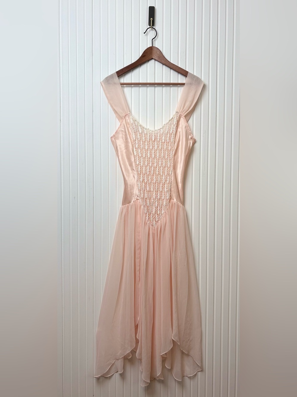 VTG Flora Nikrooz Nightgown Dress S/M Sheer Mesh Crochet Fairy Ethereal Princess